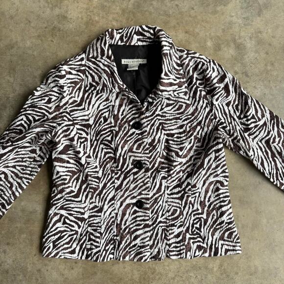 Vintage brown and white zebra print button-up blazer jacket - Picture 2 of 7